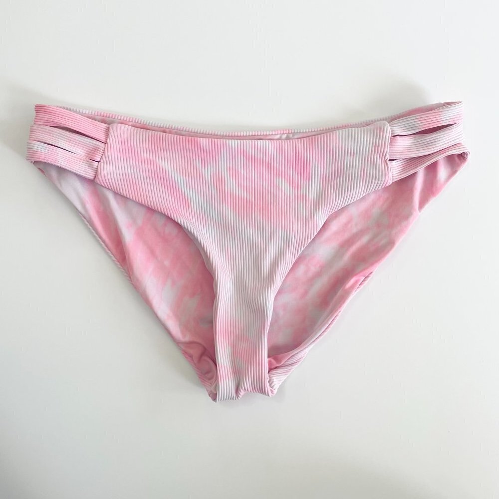 BECCA by Rebecca Ribbed Pink Tie Dye Bathing Suit Hipster Bikini Bottom - Jordan